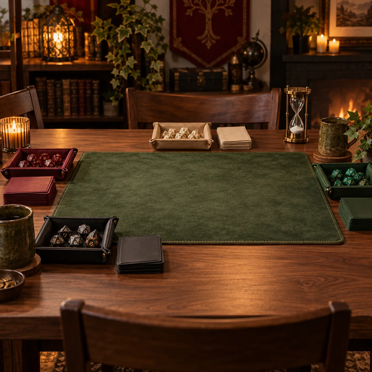 A welcoming tabletop set for an evening game session